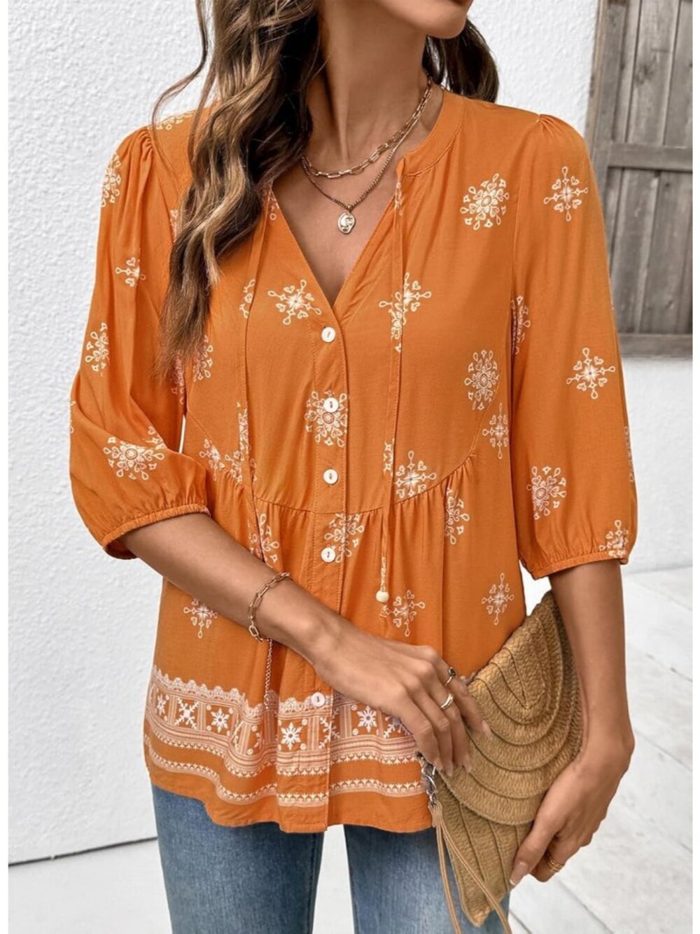Women's Summer Tops Floral Short Sleeve Yellow Button Down V Neck Peplum Blouses - Picture 3 of 6